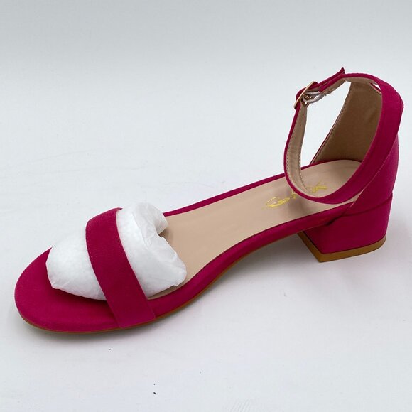 XYD Fuchsia Open Toe Ankle Strap Buckled Low Chunky Heel for Dress Sandals - Picture 2 of 8